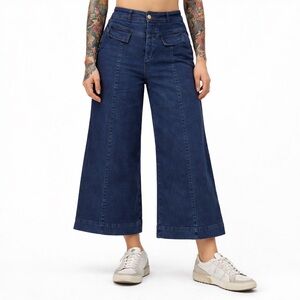 Pilcro Anthropologie Denim Wide Leg Jeans High Rise Cropped Flap Pocket Size 29